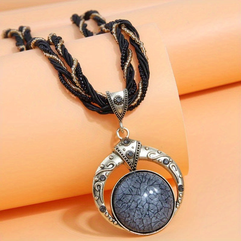 Elegant Bohemian Hand-Woven Bead Necklace with Round Green Synthetic Gemstone Pendant - Women’s Alloy Fashion Accessory, Golden-Tone Metalwork & Multi-Colored Beads, Perfect for Casual Wear and Gifting, Casual Jewelry | Colorful Fashion | Intricate Metalw - Image 5